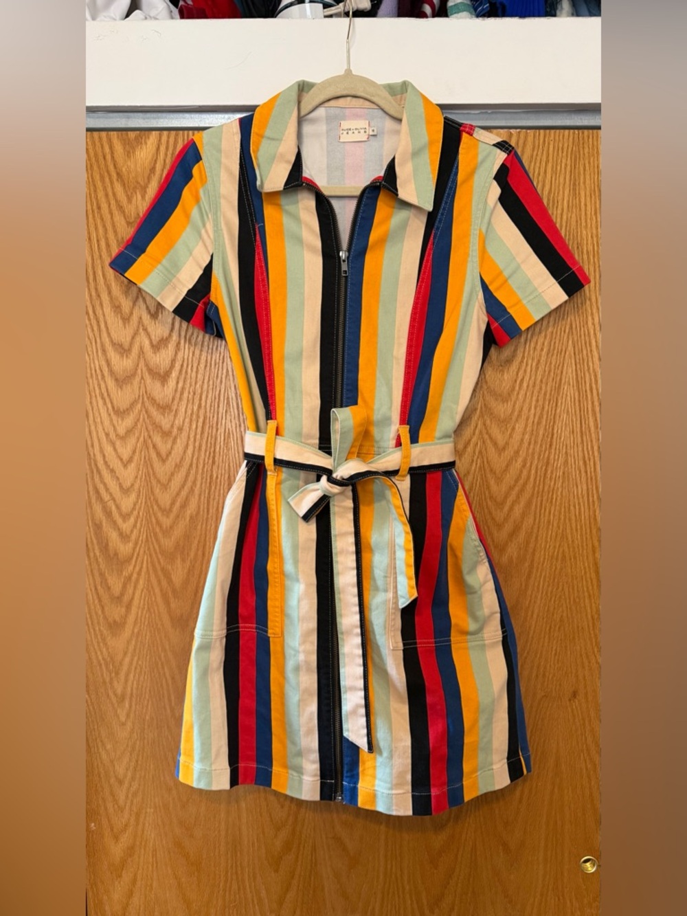 Alice + Olivia "Boheme" striped denim mini dress 10 - Picture 3 of 5